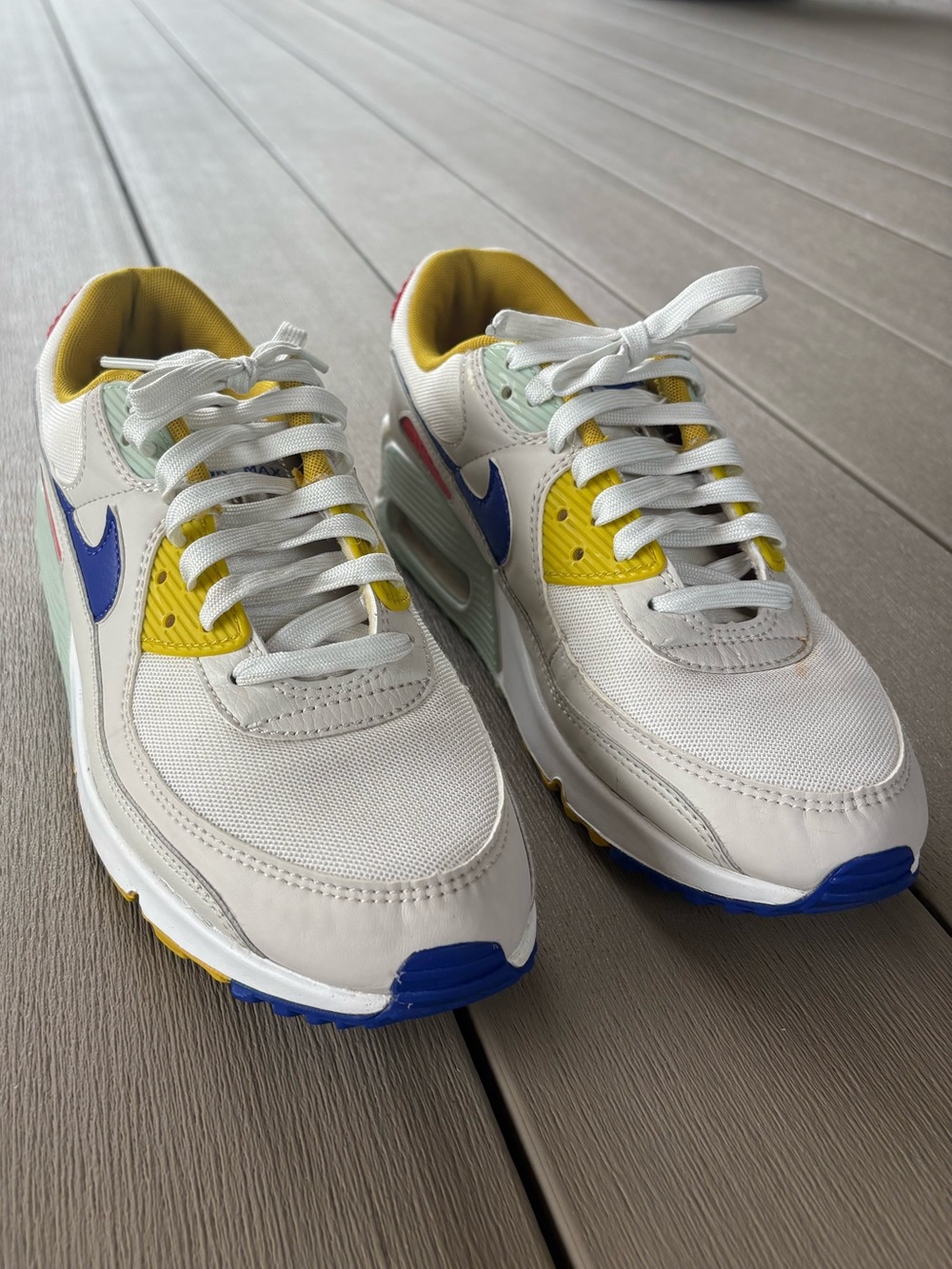 Nike Air Max 90s in White, Blue & Yellow - Picture 4 of 8